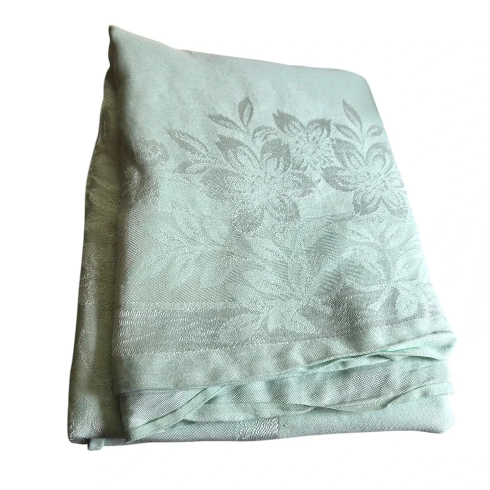 Vintage Light Green Damask Floral Jacquard Tablecloth‎ Mint 40.5